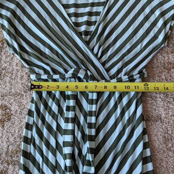 Merona Green Stripe Short Sleeve Maxi Dress Belt Stretch Women's Size Small - Picture 7 of 8